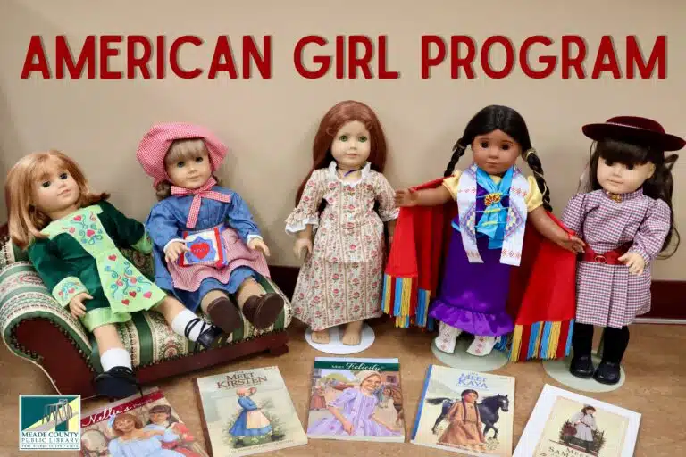 American Girl Dolls lined up in a row.