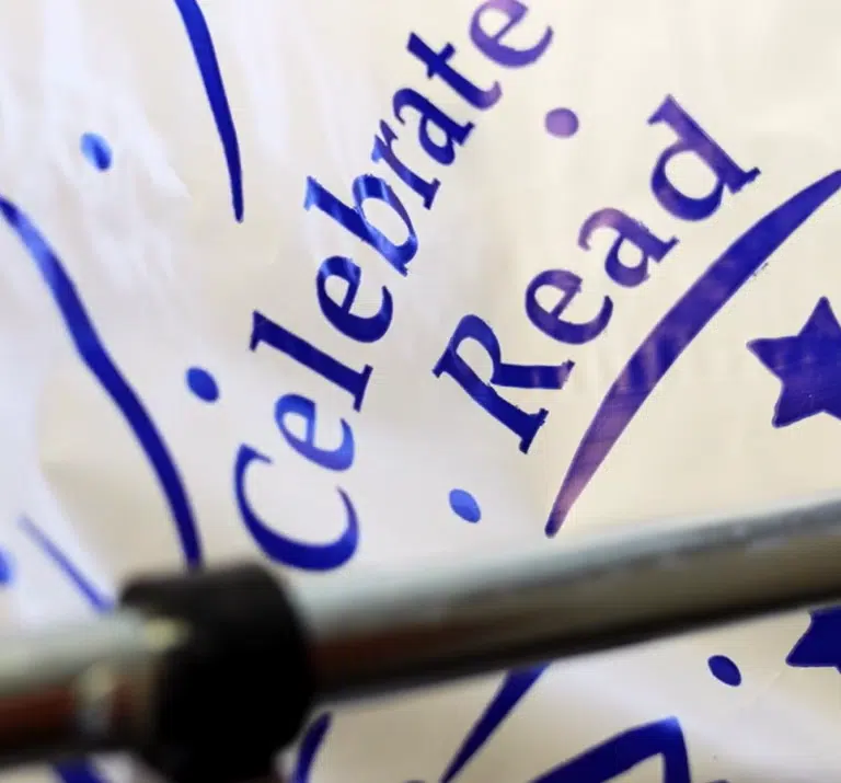 Bag of books that says Celebrate and Read