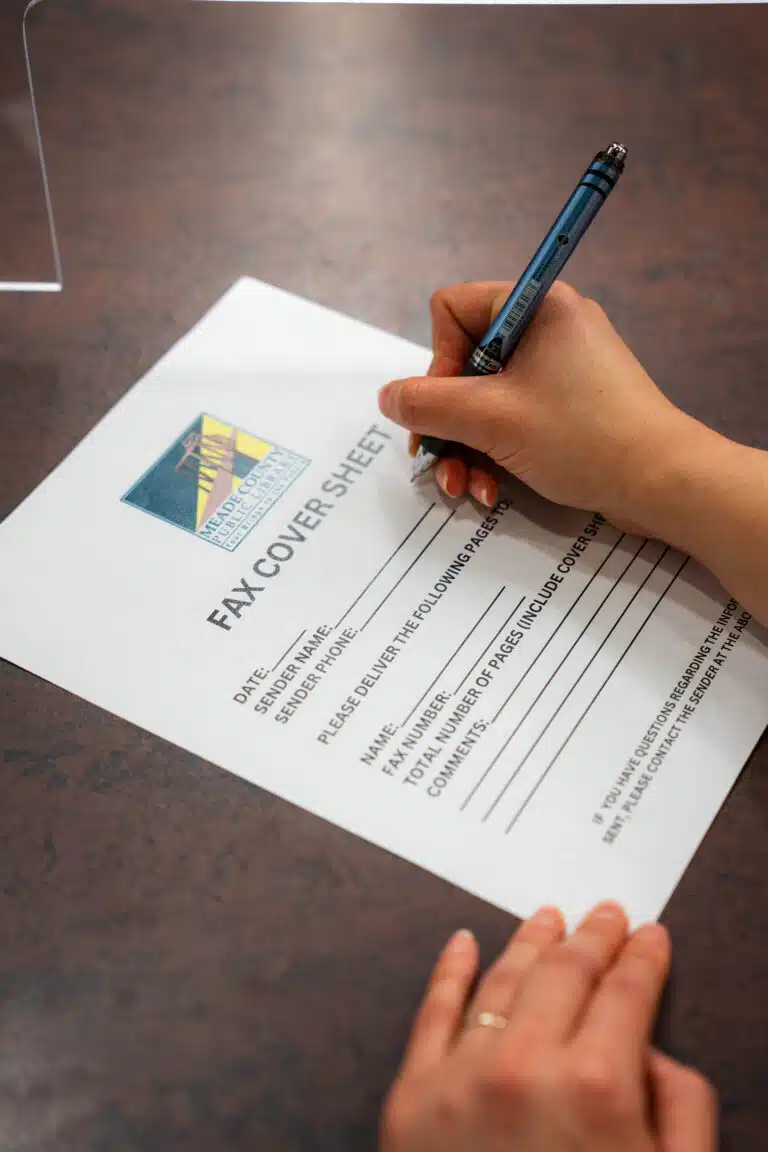 Image of a cover sheet for a fax