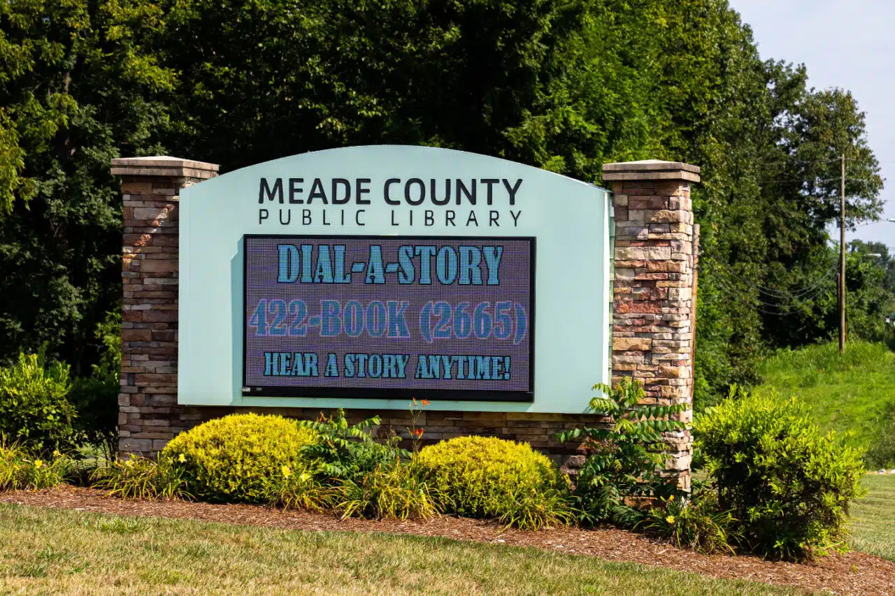 Meade County Library road sign